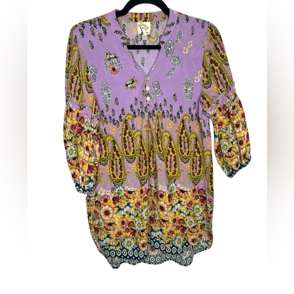 Anthropologie Tops - Anthropologie Fig & Flower Boho Paisley Multi Print Blouse Tunic Size Small